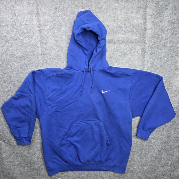 VINTAGE Nike Sweatshirt Mens Large Blue Swoosh Pullover Hoodie Made USA 90s - Picture 1 of 8